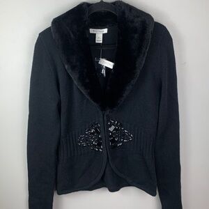 White House Black Market Wool Cardigan with Faux Fur Detachable Trim NEW!